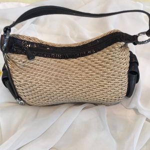 BRIGHTON beige woven and brown alligator leather trim  purse..